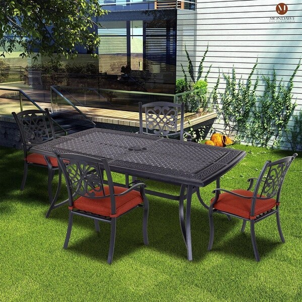 Aluminum Frame Rectangle 71 in. Length Outdoor Dining Table with Umbrella Hole Black