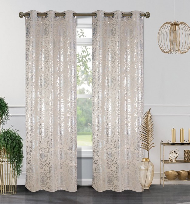 Floral Metallic Blackout Grommet Curtain Panels set Of 2