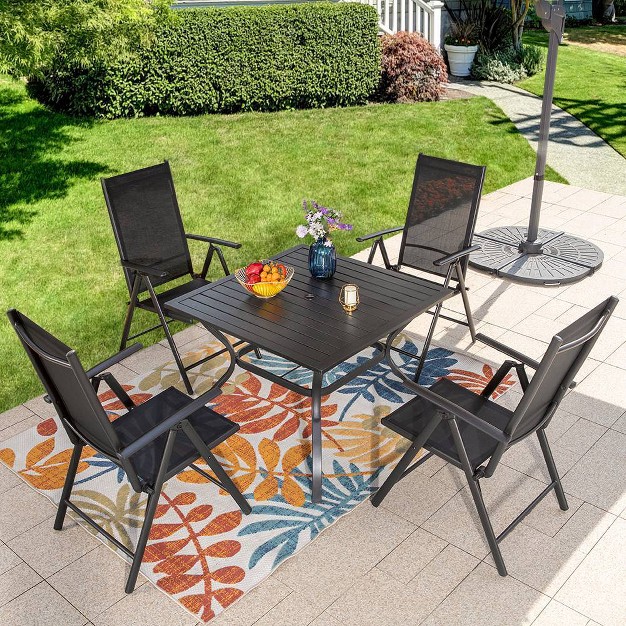 5pc Patio Set With Square Table amp Reclining Sling Chairs With Armrests Captiva Designs