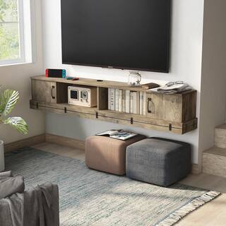 Furniture of America Fuss 63 in. Weathered Oak TV Stand Fits TV's up to 72 in. with Storage HFW-2283C42