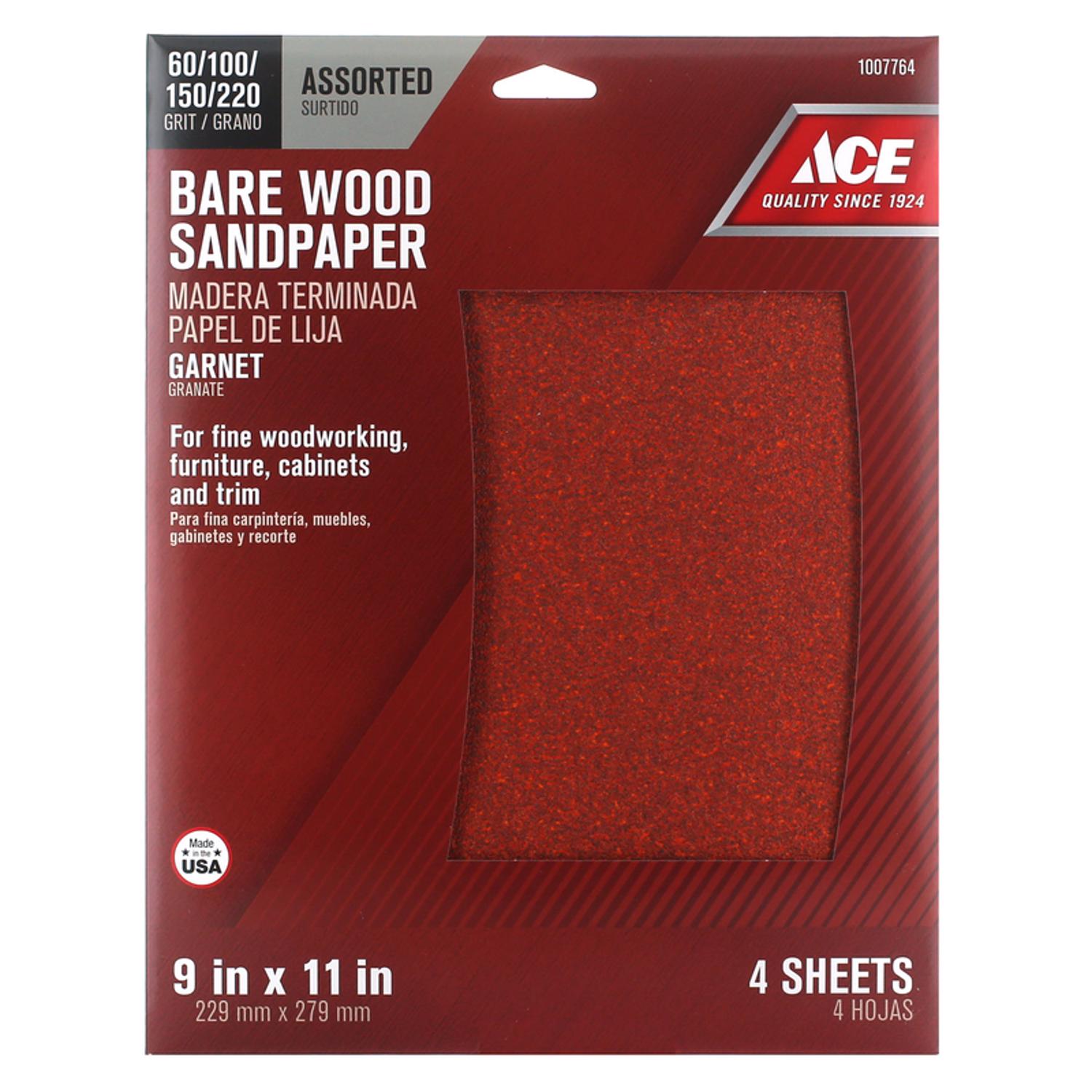 Ace 11 in. L X 9 in. W Assorted Grit Aluminum Oxide Sandpaper 4 pk