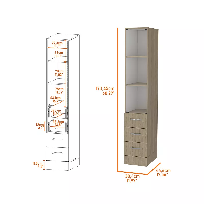 Preston Linen Cabinet， Three Shelves， Four Drawers