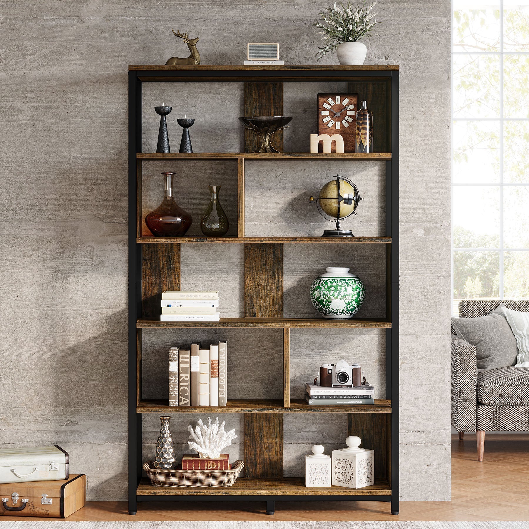 71 Bookshelf, Industrial Bookcase Etagere Display Shelf