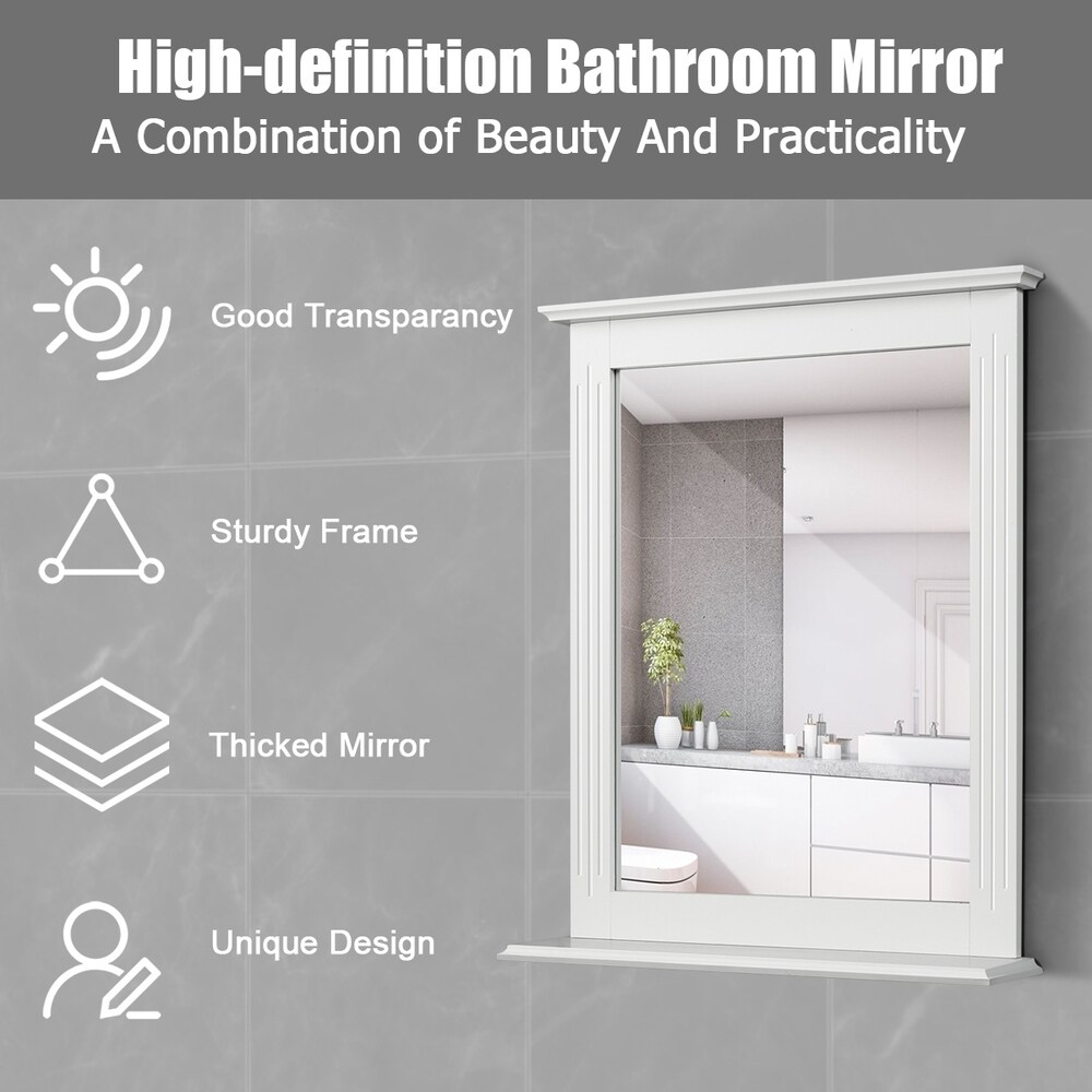 Square Vanity Makeup Mirror Bathroom Wall Mirror with Holding Shelf