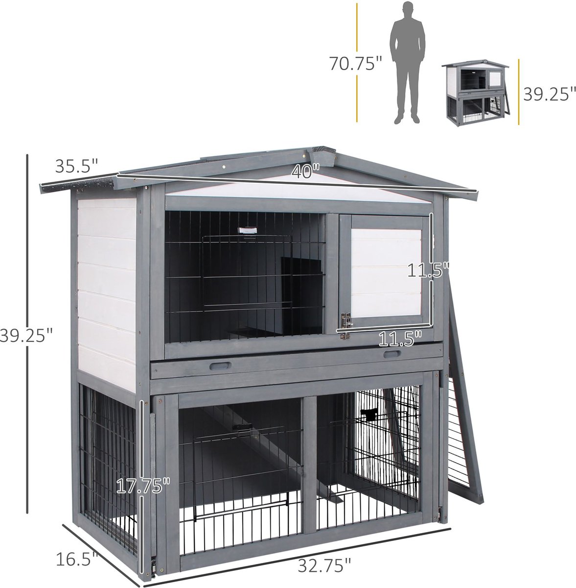 PawHut Deluxe Wooden 2 Story Rabbit Hutch