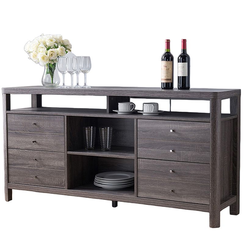 FC Design  Distressed Grey Buffet/TV Stand with 2 Center Shelves and 8 Button Tufted Drawers Entertainment Center