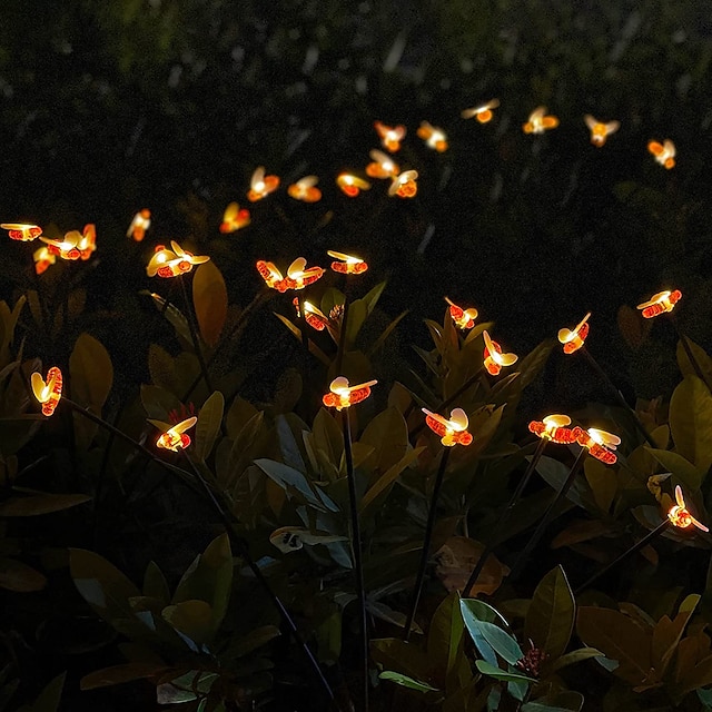 Solar Bee Firefly Lights Outdoor Waterproof Two Modes of Persistent Light and Flashing 6/8/10 Heads Warm White