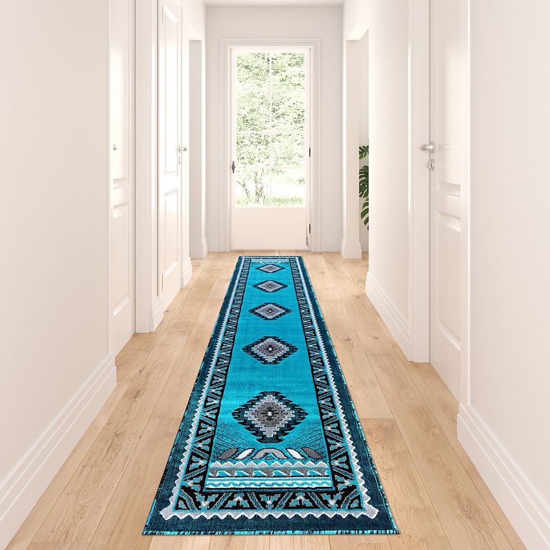 Masada Rugs Masada Rugs 2'x10' Southwest Native American Décor Area Rug in Turquoise - Design D143