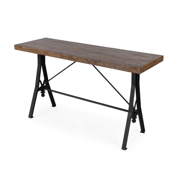 Croyden Natural Brown Black Wood and Iron Trestle Console Table