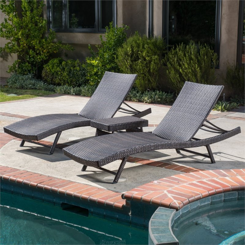 Noble House Kauai 3 Piece Outdoor Wicker Chaise Lounge Set in Multibrown   Tropical   Outdoor Chaise Lounges   by Homesquare  Houzz