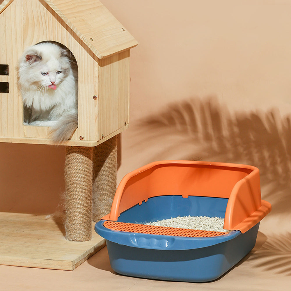 Carkira Large Open Top Cat Litter Box with Spoon， Blue