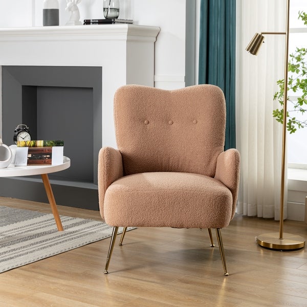 Contemporary Teddy Velvet Arm Chair， Comfortable Accent Chair with Golden Metal Legs and High Back for Living Room Bedroom