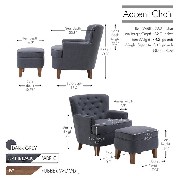 Porthos Home Idir Accent Chair， Fabric Upholstery， Rubber Wood Legs