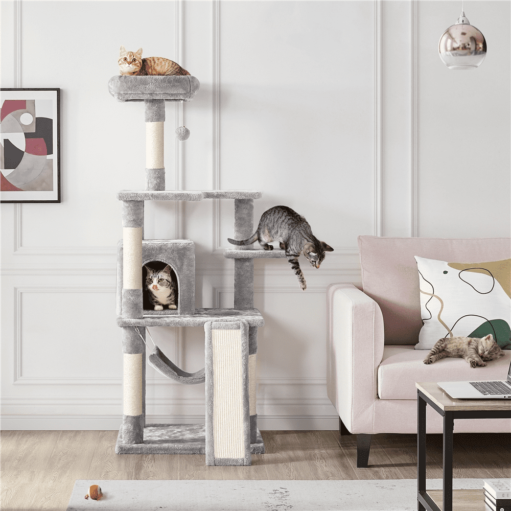 Easyfashion 60.5-inch Cat Tree Cat Tower With Condo， Light Gray