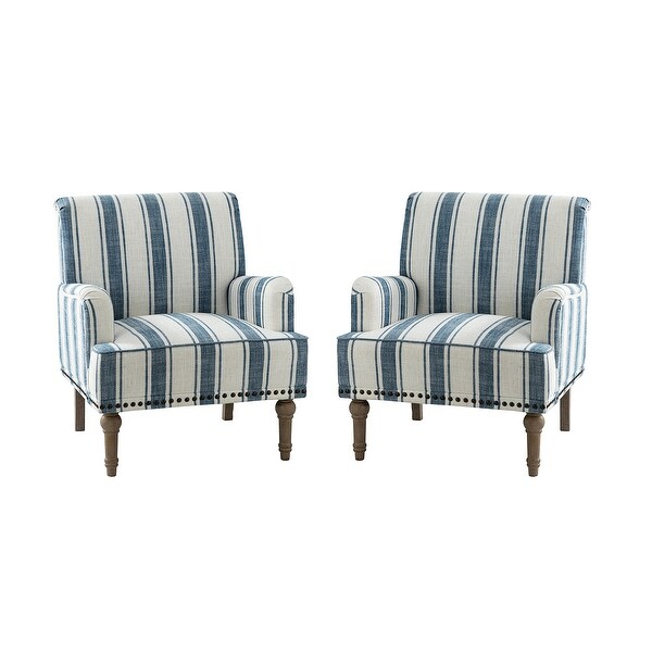 Geltrude Classic Upholstered Striped Armchair With Nailhead Trim Set of 2 by HULALA HOME