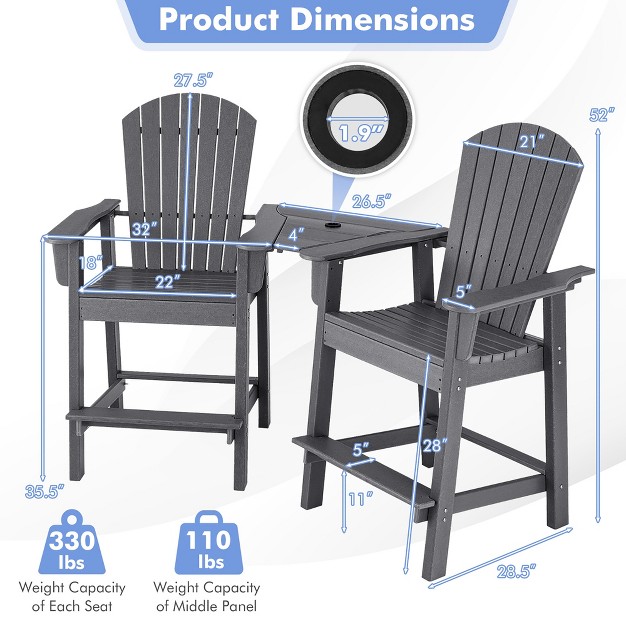 2pcs Hdpe Tall Adirondack Chair Barstools Connecting Tray Patio Footrest