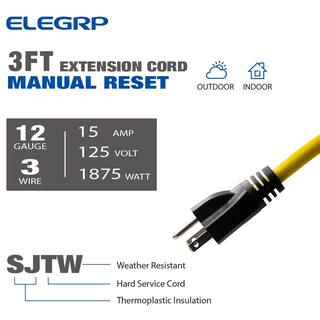 ELEGRP 3 ft. 15 Amp In-Line Self-Test Manual Reset Portable GFCI Plug with 3-Outlet Cord Yellow G20CM-3FT