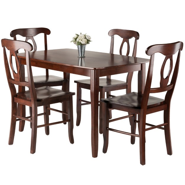 5pc Inglewood Dining Table With 4 Key Hole Back Chairs Walnut Winsome