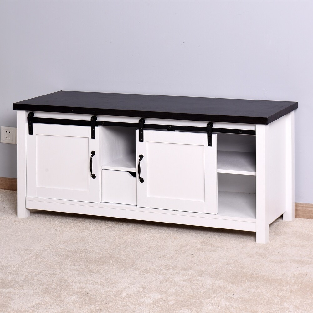 Media Console Table TV Stand with LED Lights White