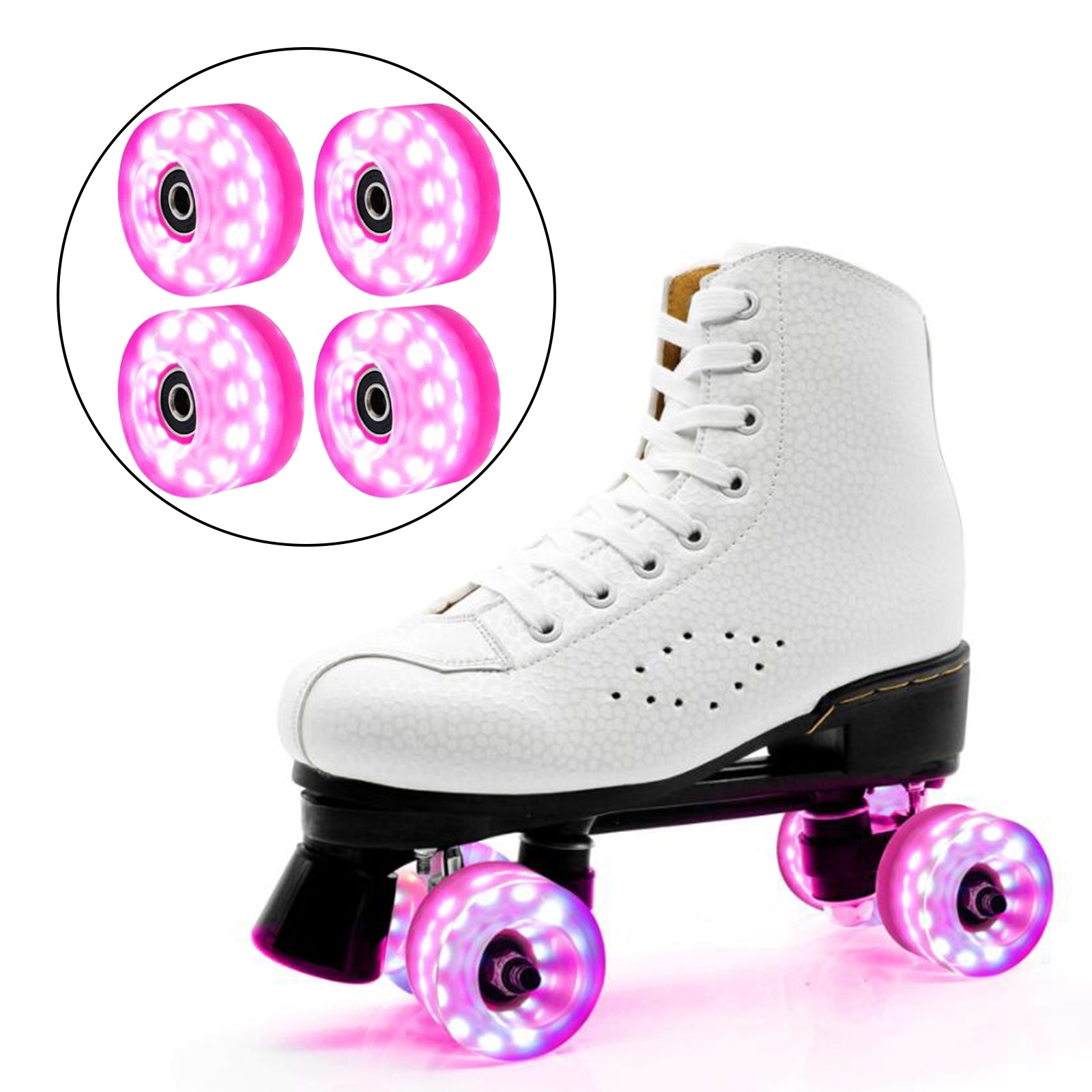 Luminous Quad Roller Skate Wheels Light Bearings Street Outdoor Pink