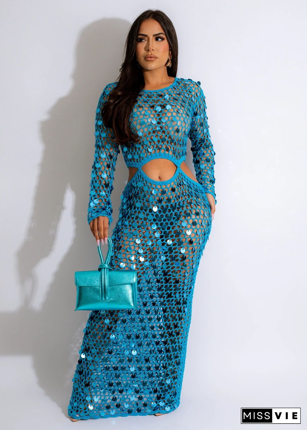 Hand-knitted Cutout Sequin Beach Dresses