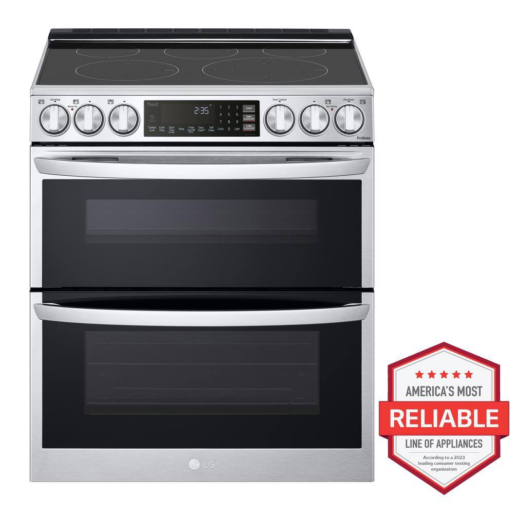 LG 7.3 cu. ft. Smart Double Oven Slide-In Electric Range with ProBake and InstaView in PrintProof Stainless Steel LTEL7337F