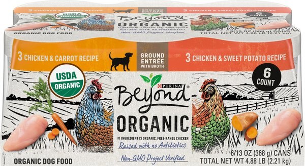 Purina Beyond Organic Chicken Recipes Variety Pack High Protein Wet Dog Food， 13-oz can， case of 12