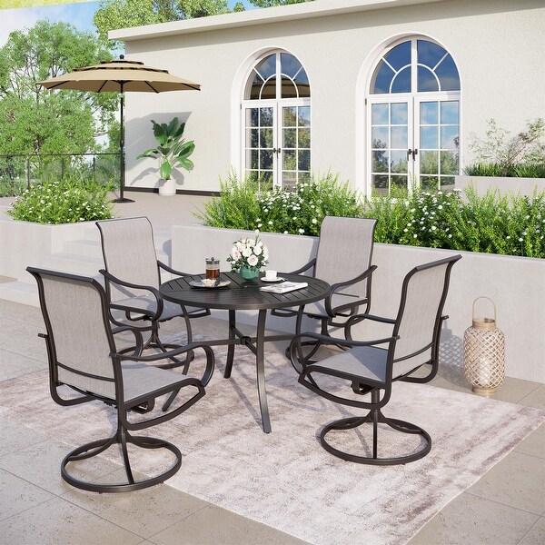 MAISON ARTS 5Piece Patio Dining Set of 4 Sling Swivel Chairs and 1 Round Ecoating Dining Table with Umbrella Hole