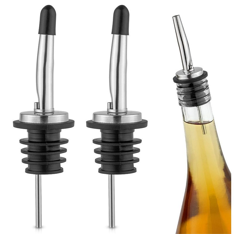 Stainless Steel Liquor Pourers with Rubber Dust Caps - 2 Pack