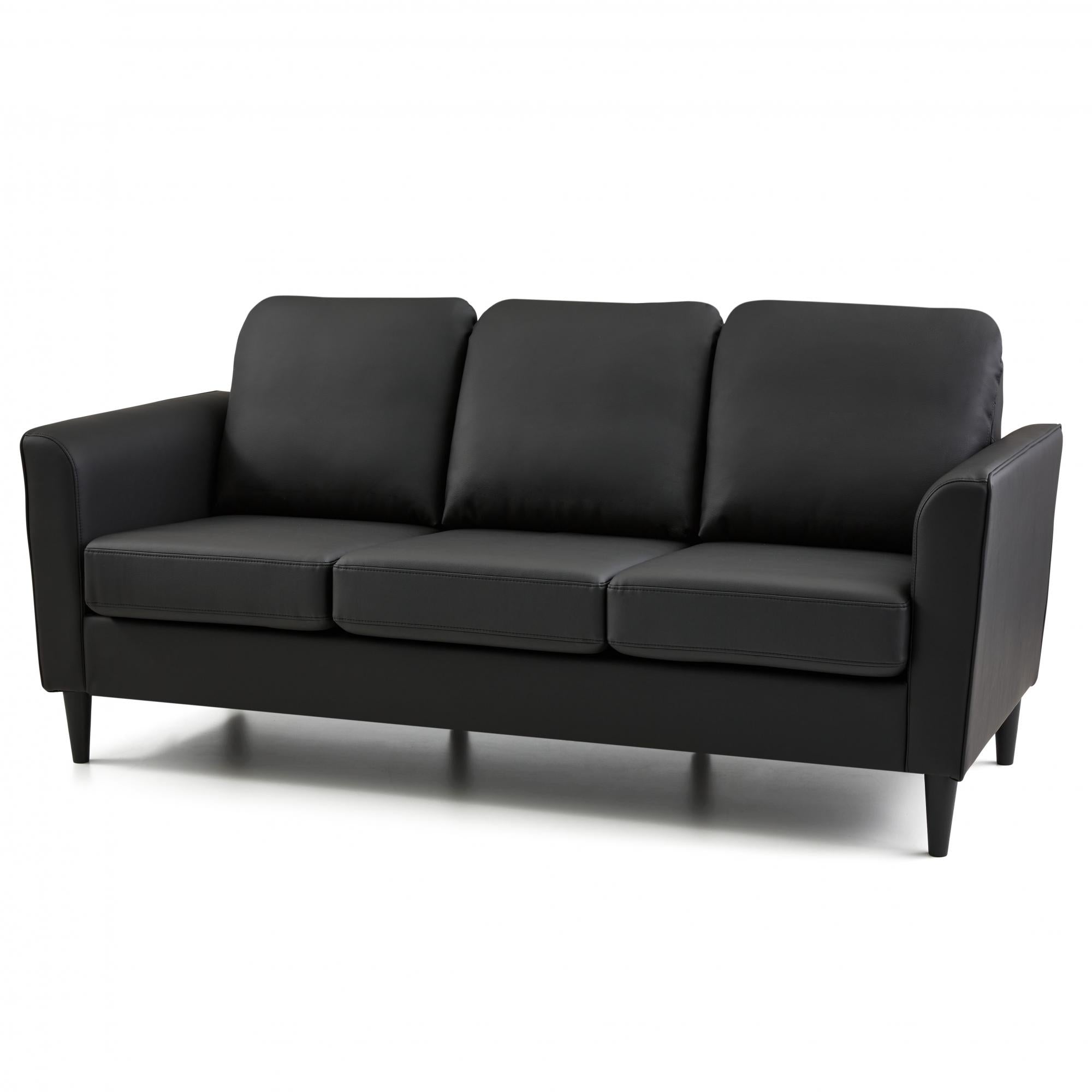 Mayview Ruthie Upholstered Sofa, Black Faux Leather