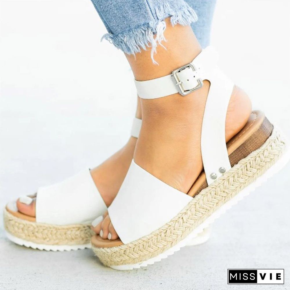 Women Sandals Soft Leather Wedges Shoes Women Espadrilles Platform Sandals Female 4cm High Heels Sandals Summer Chaussures Femme