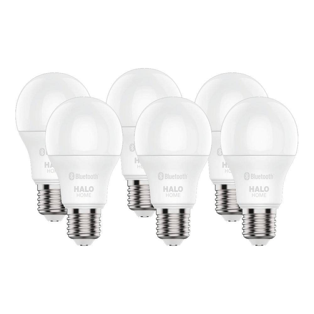 HALO 60W Equivalent A19 Dimmable Adjustable CCT (2700K-5000K) Smart Wireless LED Light Bulb in White (6-Pack) HHA19089BLE40A-6PK