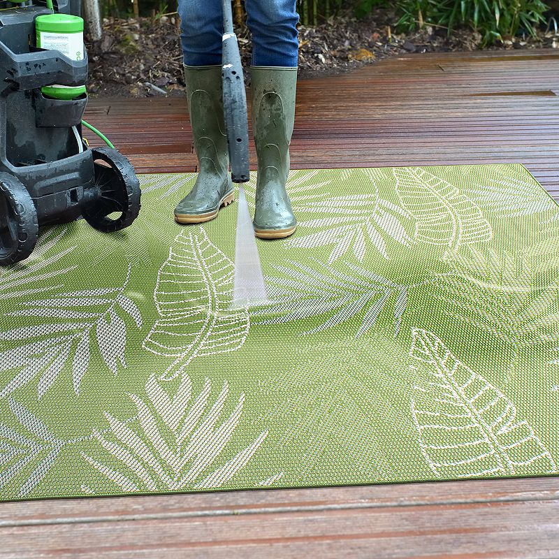 World Rug Gallery Contemporary Floral Leaves Indoor/Outdoor Waterproof Patio Area Rug