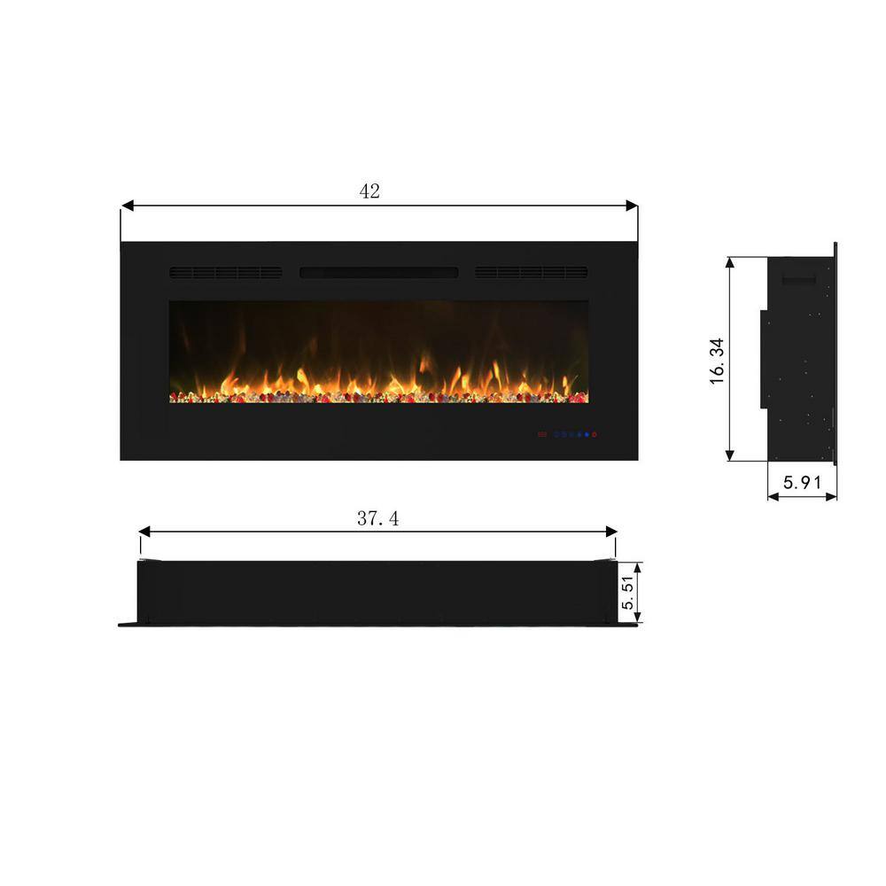 CASAINC 42 in. Built-in and Wall Mounted Electric Fireplace in Black CA-SMD-03