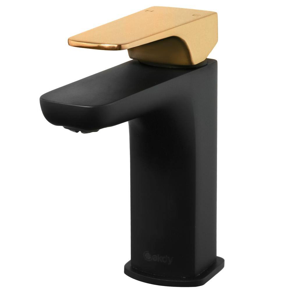 AKDY Single Hole Single-Handle Bathroom Faucet in Matte Black with Brushed Gold Handle BF002-7