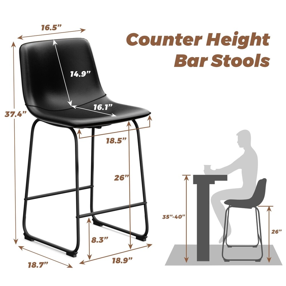 Bar Stools Set of 2 Counter Height PU Leather with Back Dining Chairs