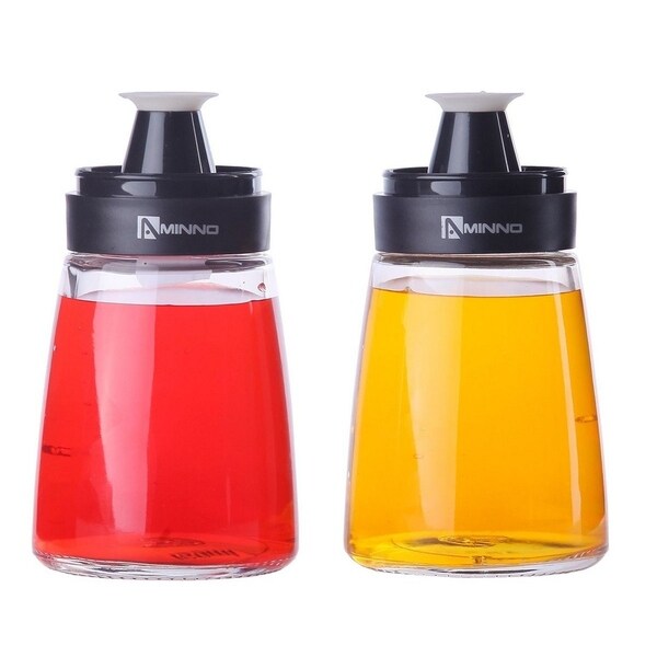 2 Pcs 5.5oz Oil+Vinegar Cruets Glass Dispensers+Snap On Sealing Caps