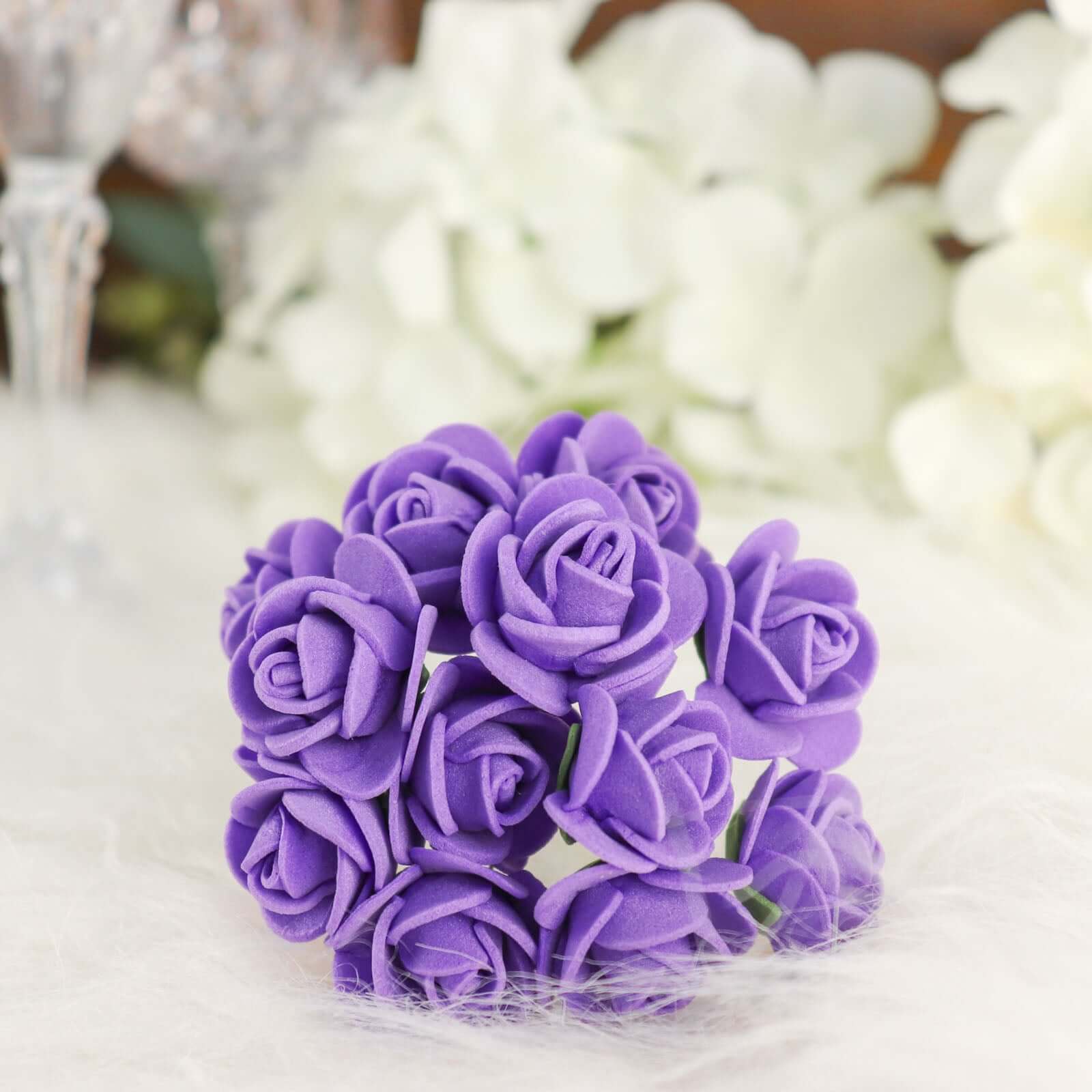 48 Roses Purple Real Touch Artificial DIY Foam Rose Flowers With Stem, Craft Rose Buds 1