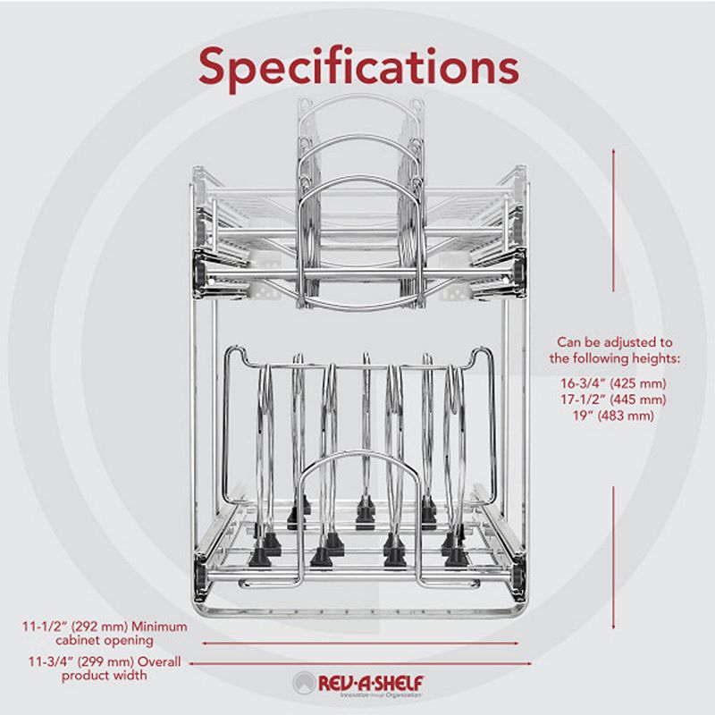 Rev-A-Shelf Pull Out Cabinet Pot and Pan Organzier， 12 Width， 5CW2-1222-CR