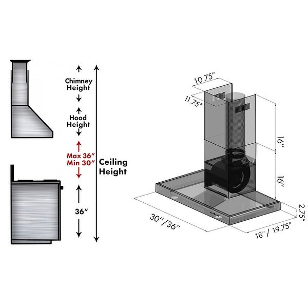 ZLINE Black Stainless Convertible Vent Wall Mount Range Hood