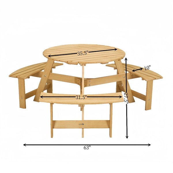 Outdoor Round Picnic Table with 3 Builtin Benches and Umbrella Hole