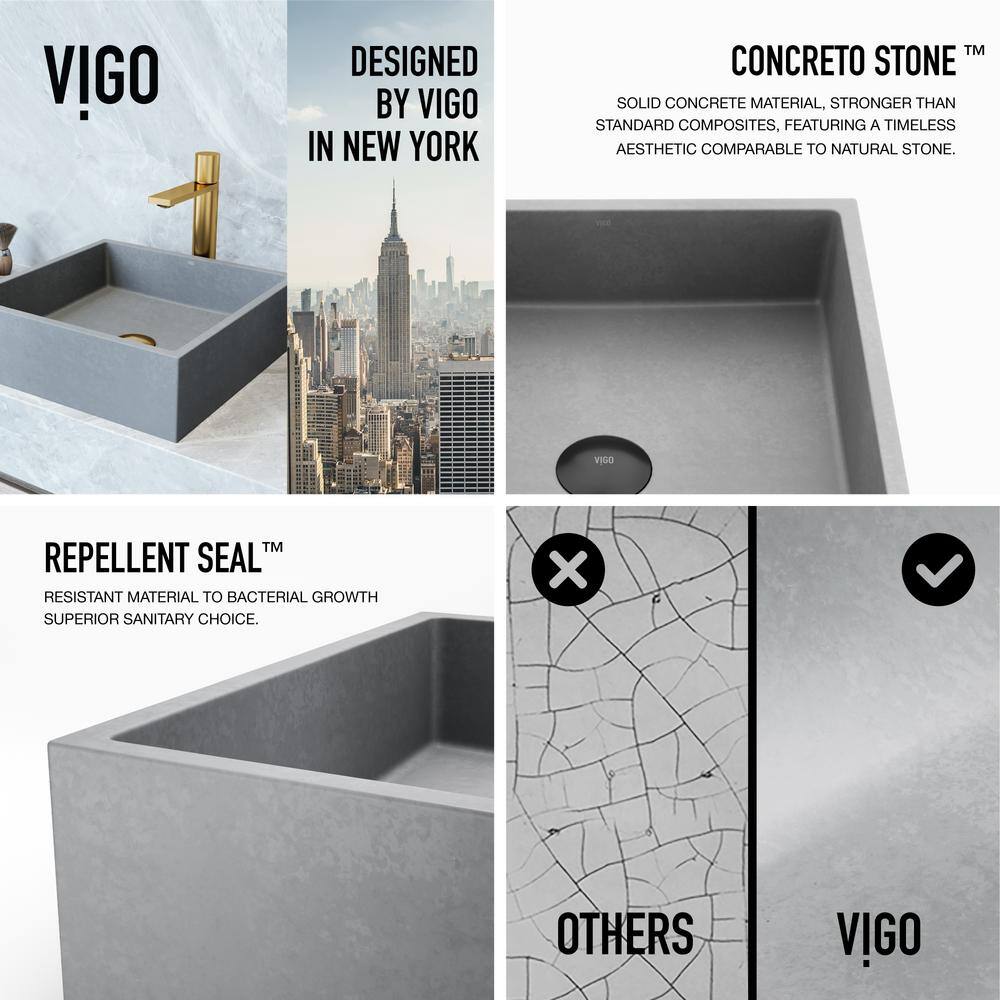 VIGO Alhambra Gothic Gray Concreto Stone 15 in. L x 15 in. W x 5 in. H Square Vessel Bathroom Sink VG04068