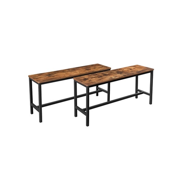 Table Benches， Pair of 2， Industrial Style Indoor Benches， 42.5 x 12.8 x 19.7 Inches， Durable Metal Frame， Rustic Brown