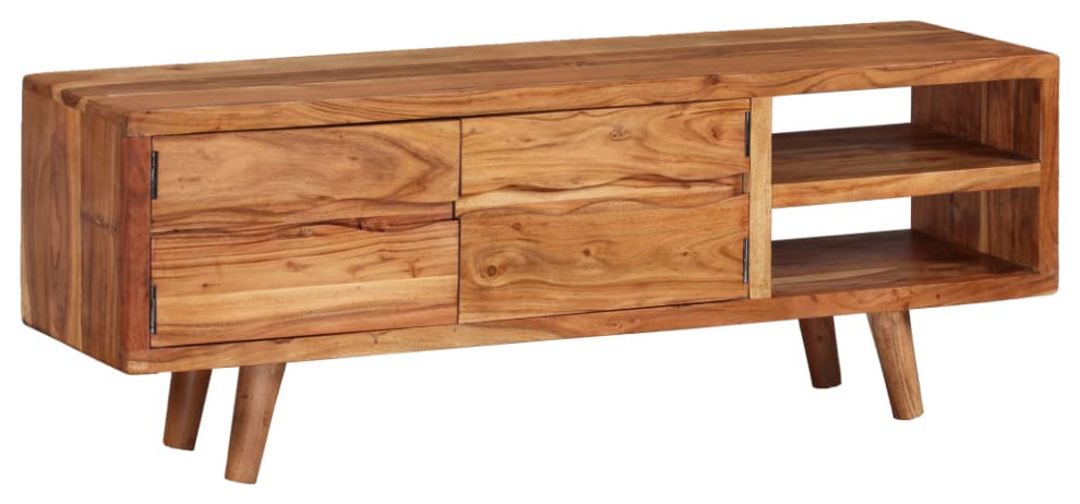 vidaXL TV Stand TV Unit Sideboard Cupboard with Carved Doors Solid Acacia Wood   Midcentury   Entertainment Centers And Tv Stands   by vidaXL LLC  Houzz