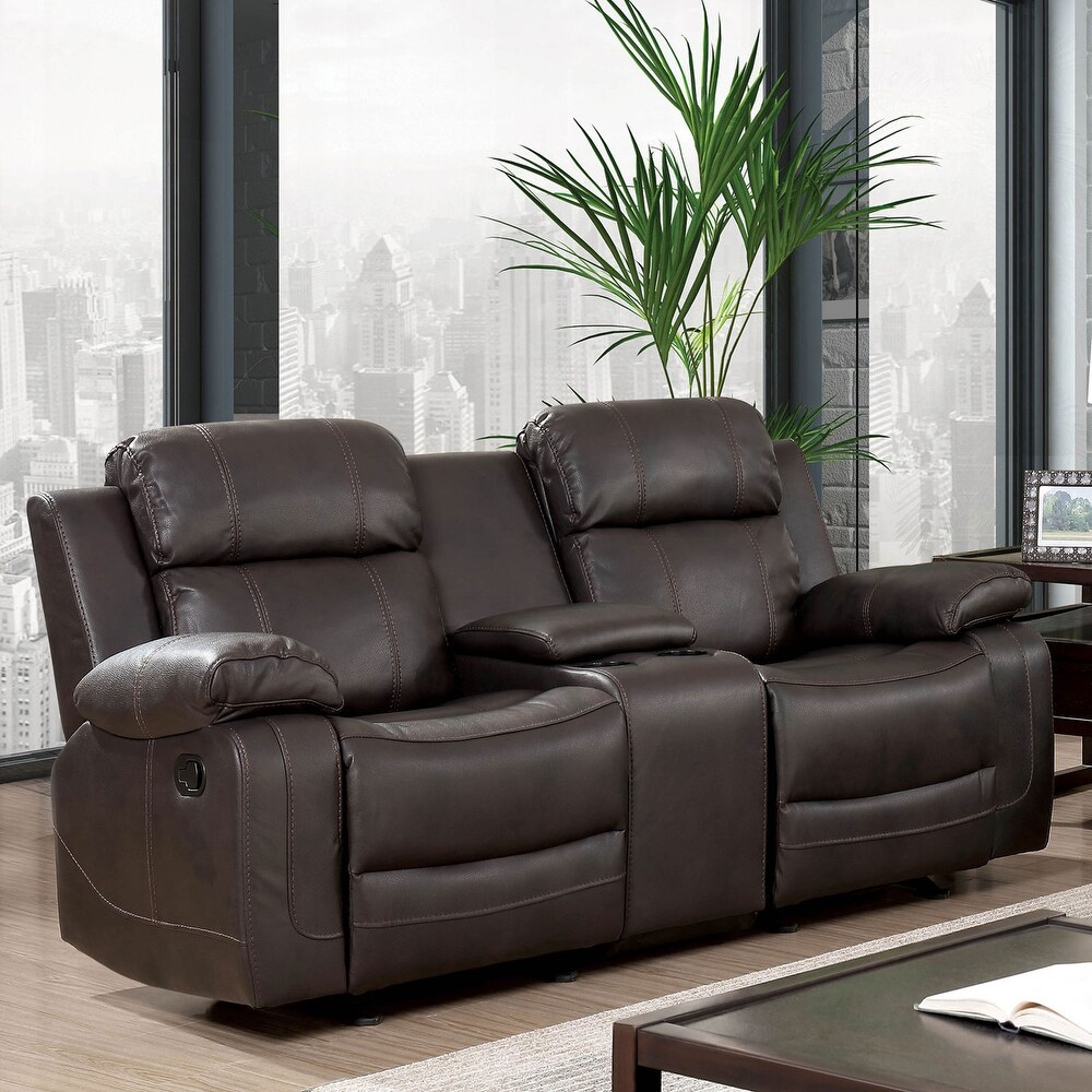 Leatherette Reclining Sofa Set in Brown