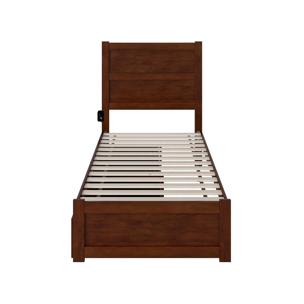 NoHo Twin XL Bed with Footboard and 2 Drawers in Walnut