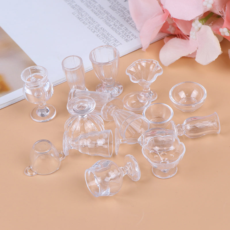 17Pcs/Set 1:12 Dollhouse Miniature Transparent Tableware DIY Kitchenware Toys