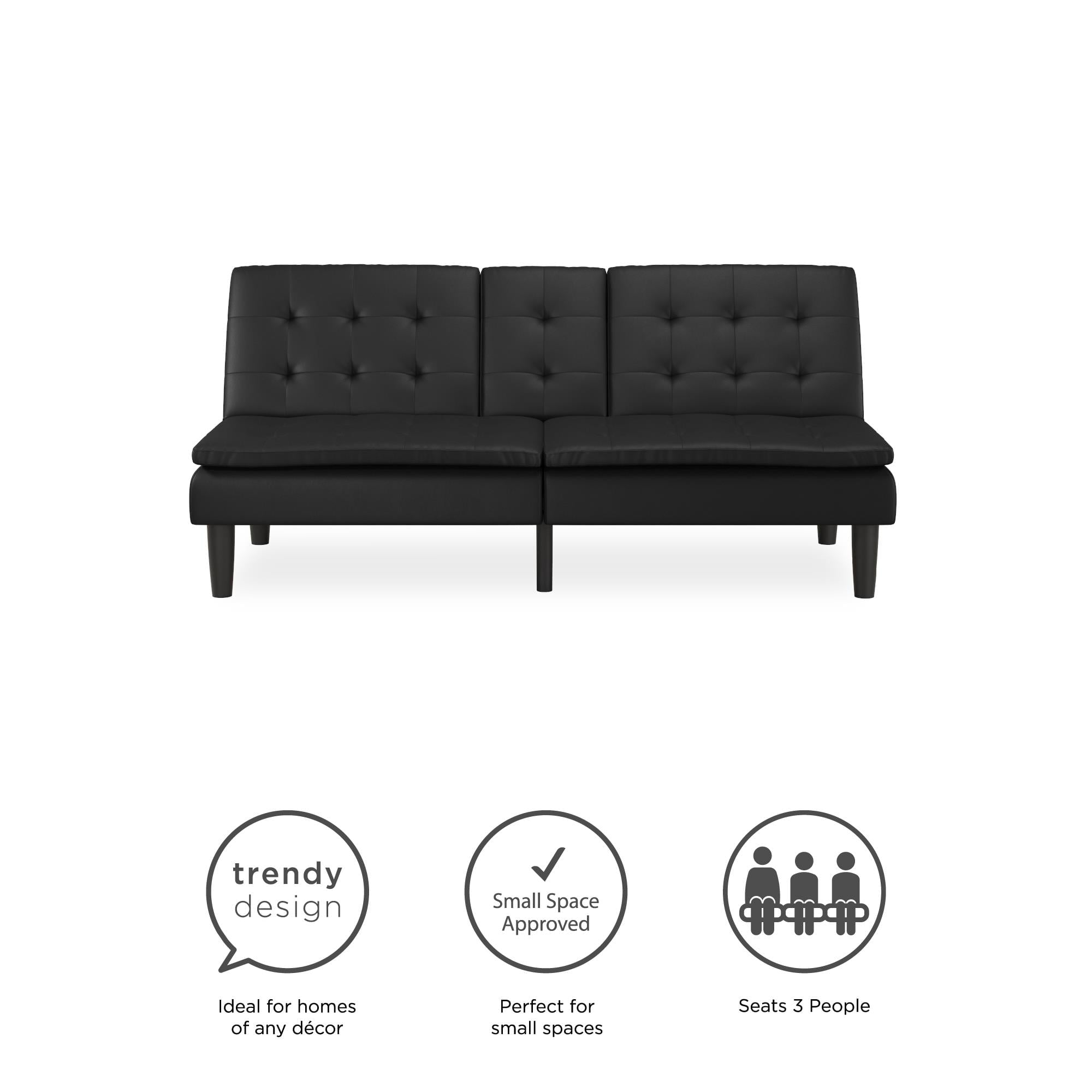 Mainstays Memory Foam PillowTop Futon with Cupholder, Black Faux Leather