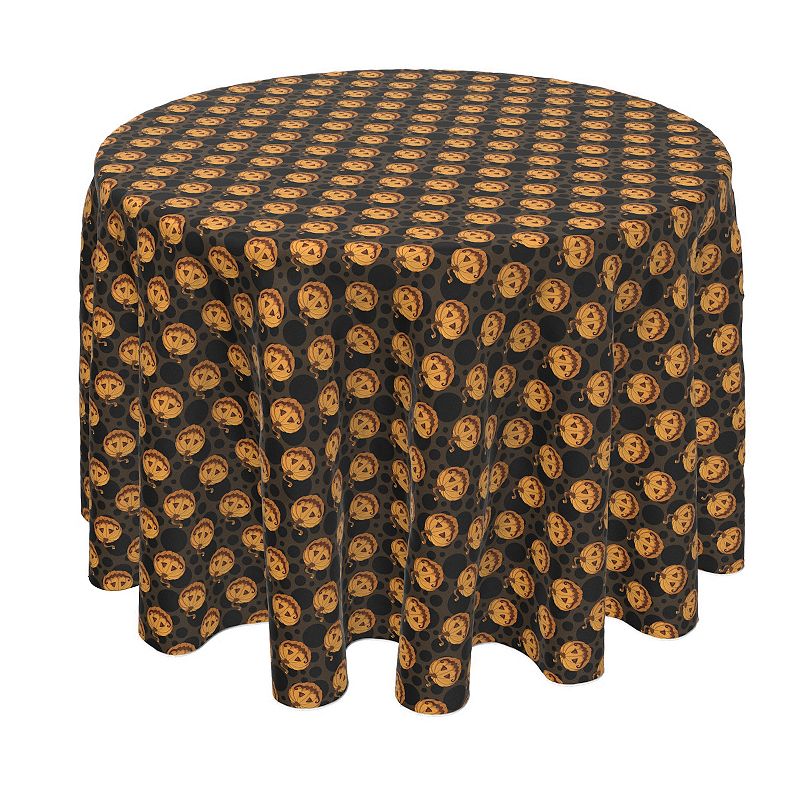 Round Tablecloth， 100% Polyester， 60 Round， Spooky Pumpkin Smiles