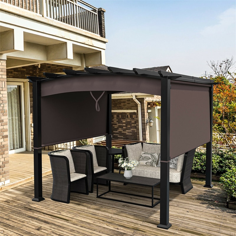 10 x 10 FT Patio Metal Pergola with Retractable Canopy Heavy-Duty Outdoor Pergola for Deck Backyard Garden